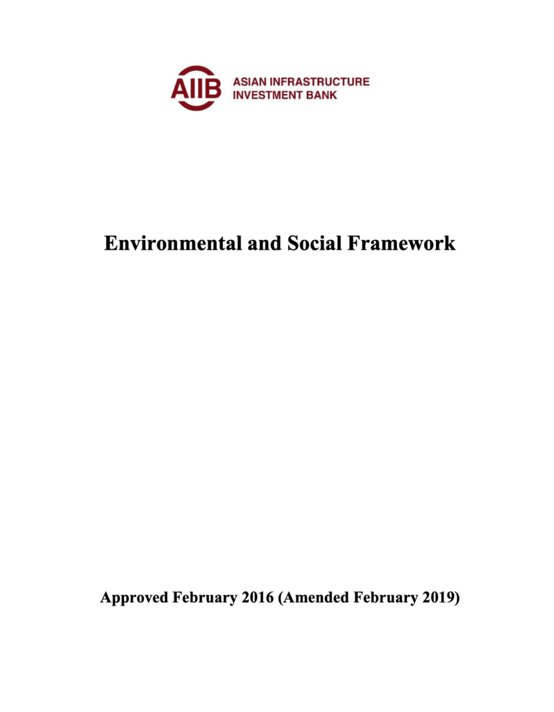 AIIB Environmental and Social Framework (ESF) Cover