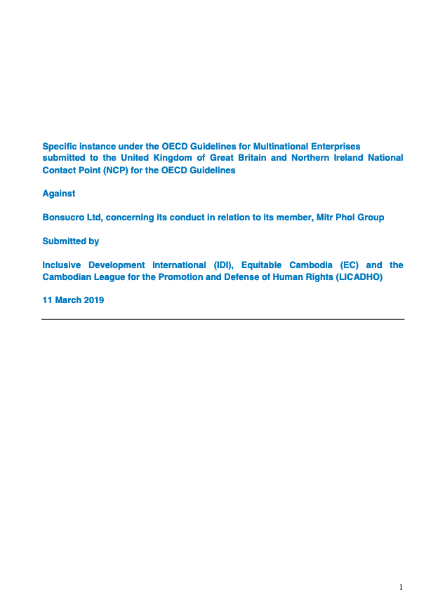 Complaint Against Bonsucro to the UK National Contact Point Cover