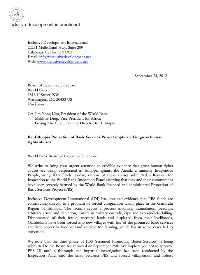 EthiopiaProtection of Basic Services Project implicated in gross human rights abuses