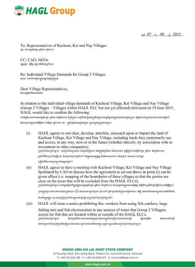 HAGL's letter of commitment to Ket, Nay and Kachout