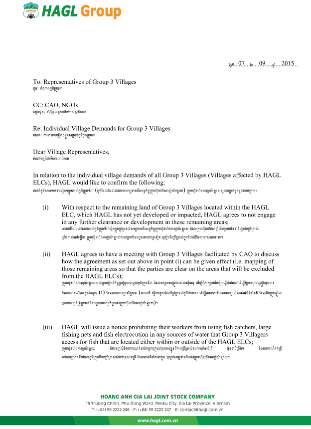 HAGL’s letter of commitment to Kres, Kam, Mass, Talao, Inn, Malik, Kanat Thom, Kak, Tanong, Muy, Peng Cover