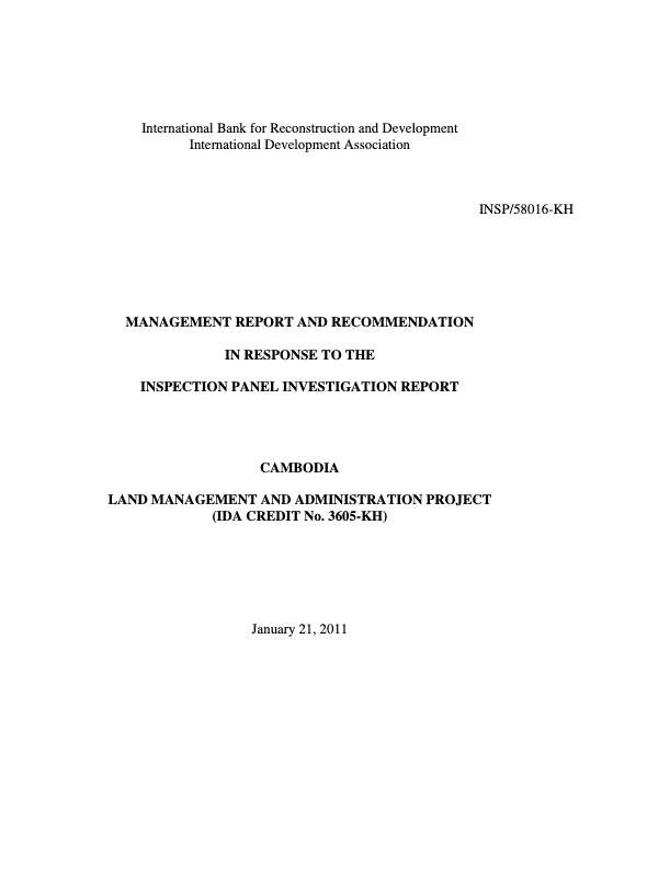 Inspection Panel Report