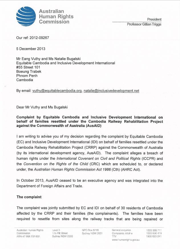 Second Complaint to the Compliance Review Panel for Railway Resettlement