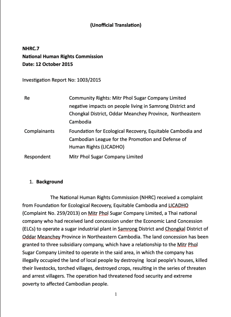 Thai National Human Rights Commission Final Investigation Report – Unofficial Translation